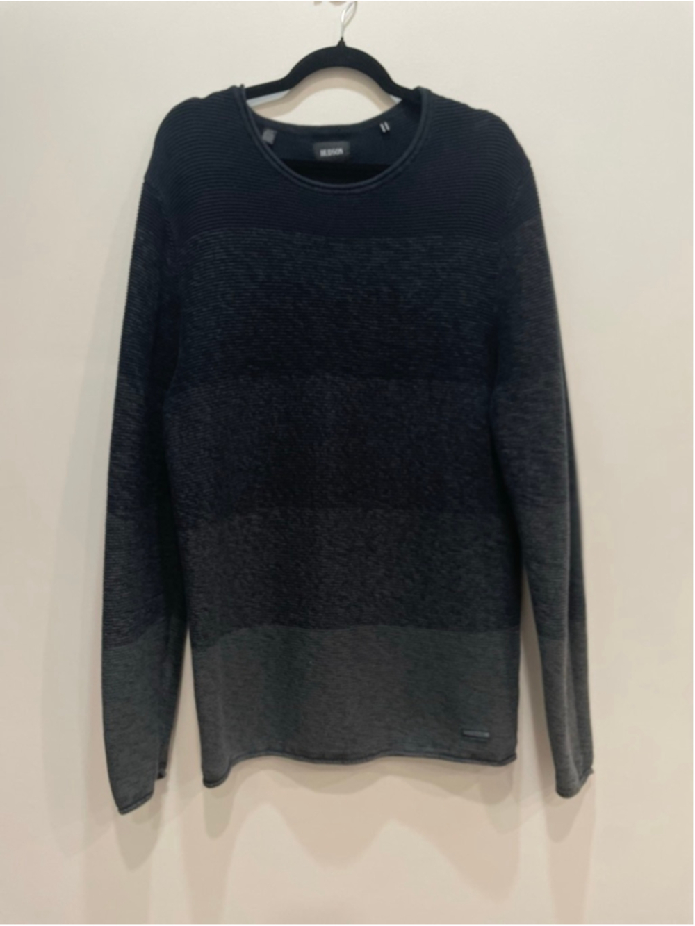 Hudson Rollneck Crewneck Sweater XL Cotton Black Gray Ombre Grunge 90s Preppy
